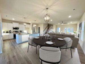 Photo of the furnished dining room and kitchen inside the Juniper Lot 46 Section 6 Castleton in Henrico VA