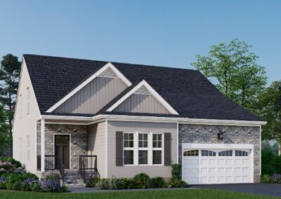 Rendering of the Juniper 3 bedroom, 2.5 bath B Elevation with stone accent masonry by Boyd Homes